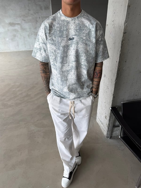 Basic Acid Yıkamalı P&B Nakış T-Shirt - Beyaz