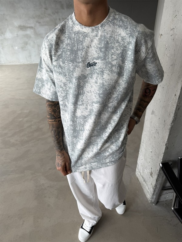 Basic Acid Yıkamalı P&B Nakış T-Shirt - Beyaz