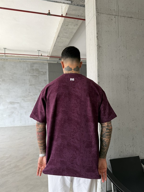 Basic Acid Yıkamalı P&B Nakış T-Shirt - Bordo