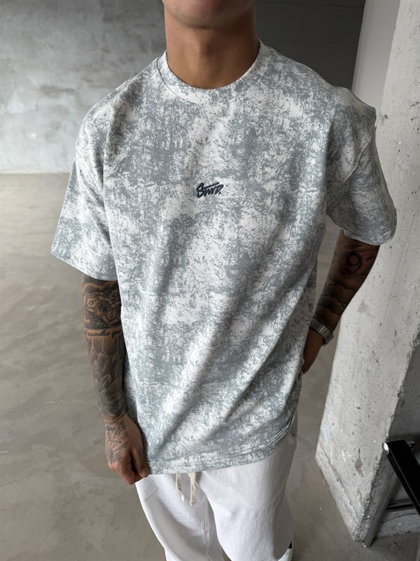 Basic Acid Yıkamalı P&B Nakış T-Shirt - Beyaz