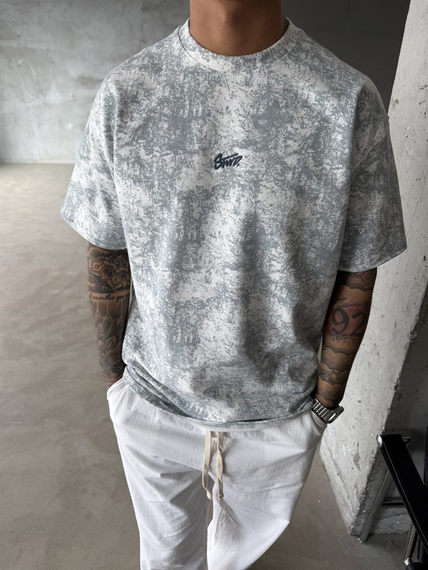 Basic Acid Yıkamalı P&B Nakış T-Shirt - Beyaz