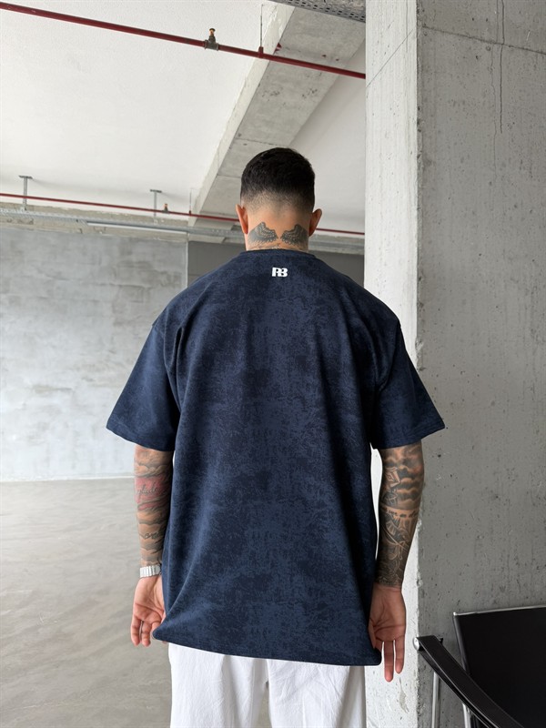 Basic Acid Yıkamalı P&B Nakış T-Shirt - İndigo