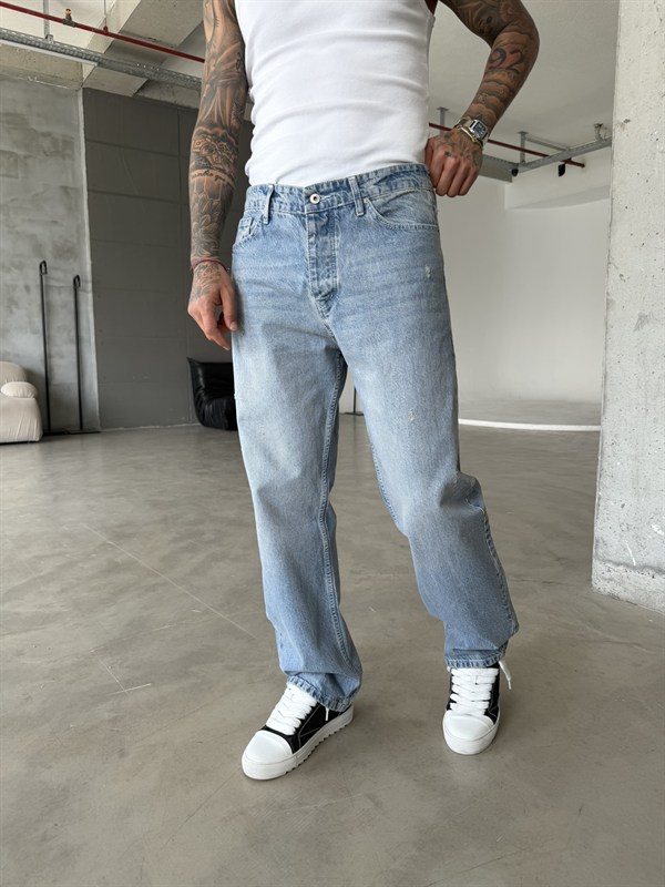 Basic Baggy Fit Detaylı Pantolon - Mavi