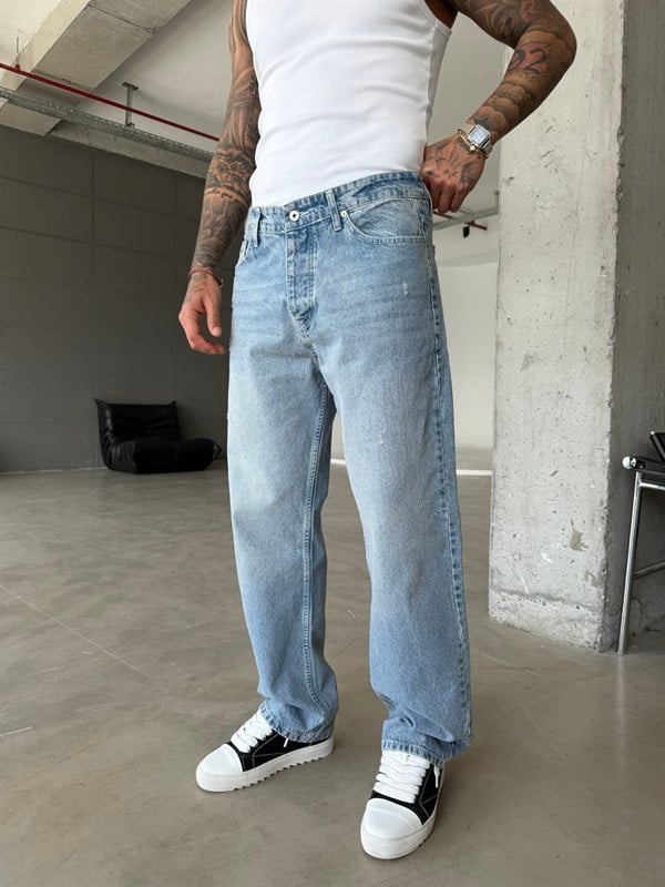 Basic Baggy Fit Detaylı Pantolon - Mavi