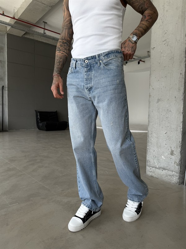 Basic Baggy Fit Detaylı Pantolon - Mavi