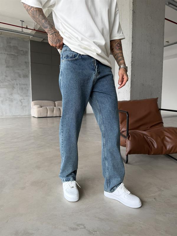 Basic Baggy Yıkamalı Pantolon - İndigo