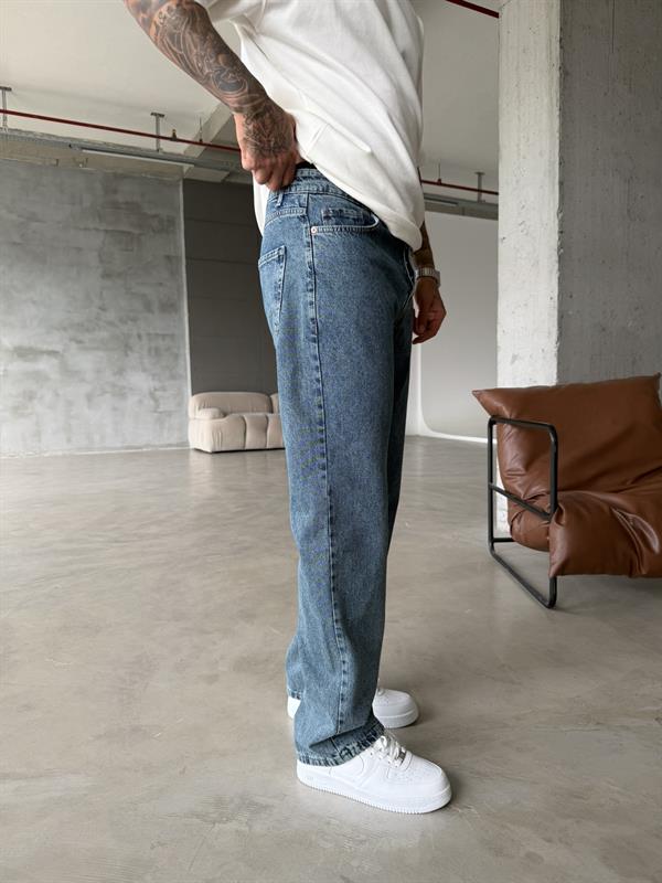 Basic Baggy Yıkamalı Pantolon - İndigo