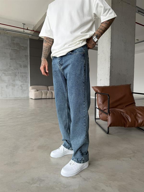 Basic Baggy Yıkamalı Pantolon - İndigo