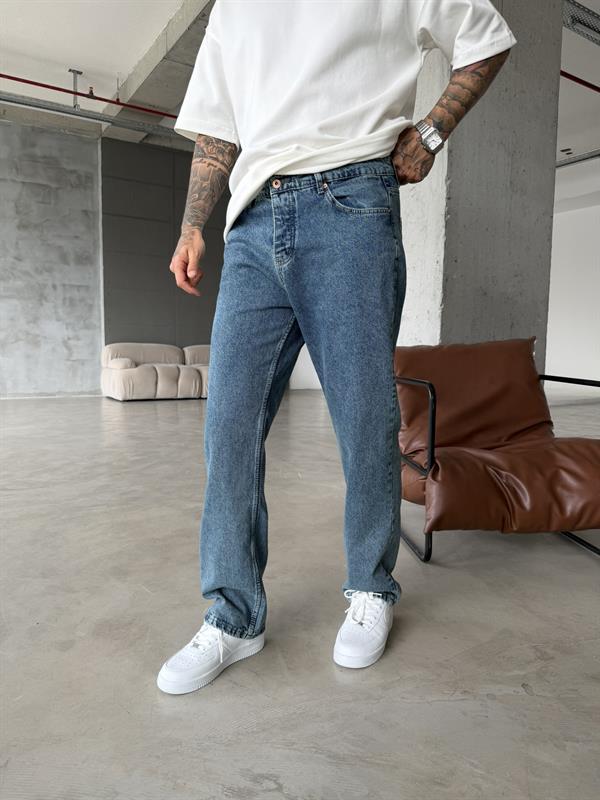 Basic Baggy Yıkamalı Pantolon - İndigo