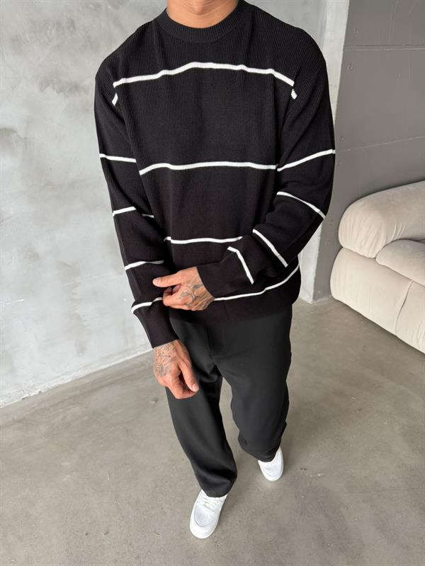 Basic Cizgili Triko Örme - Siyah