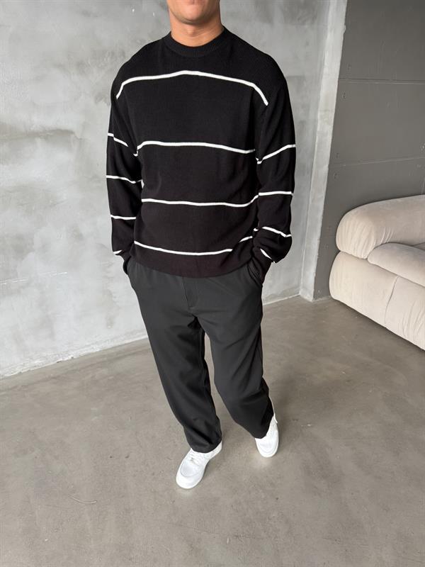 Basic Cizgili Triko Örme - Siyah