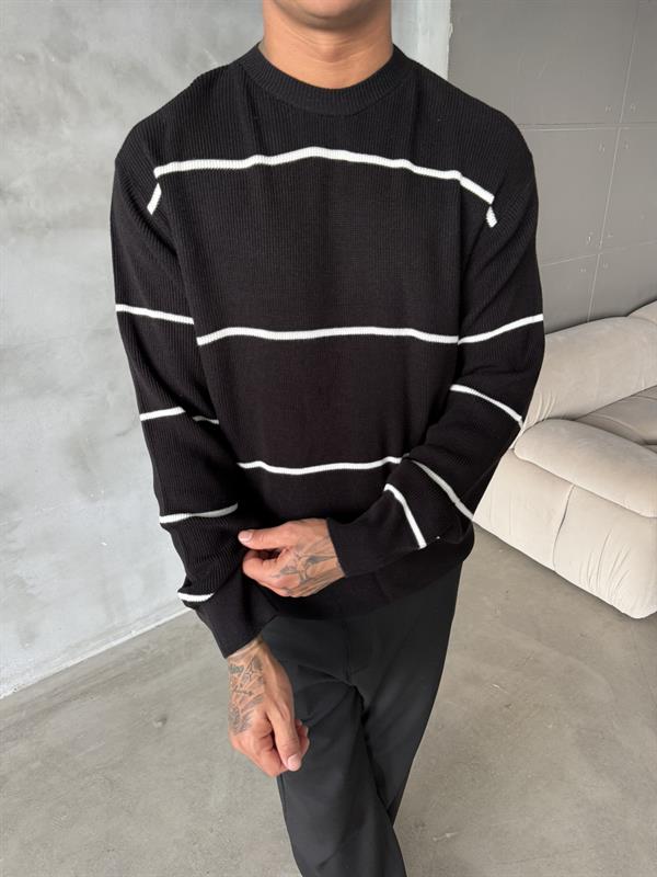 Basic Cizgili Triko Örme - Siyah