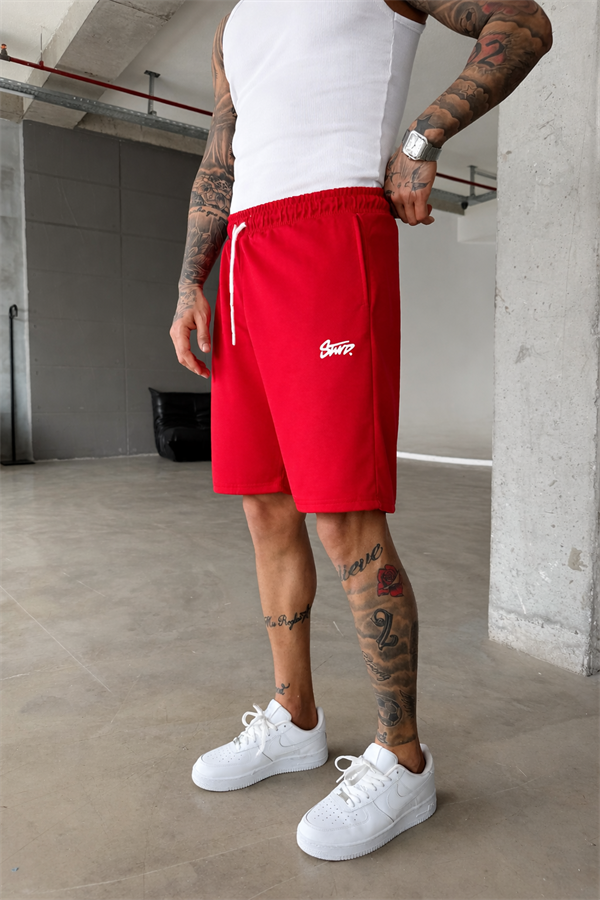 Basic Enjeksiyon Baskı Şort - Kırmızı