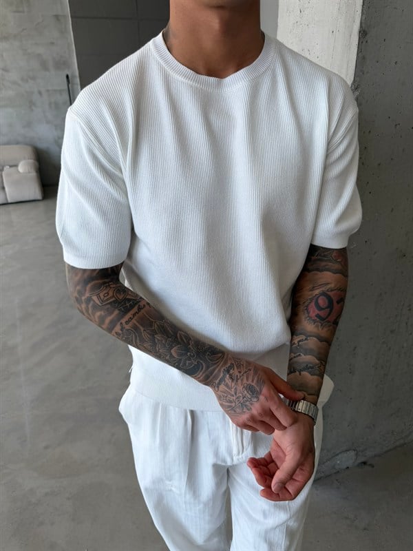 Basic Fitilli Premium Bisiklet Yaka - Beyaz