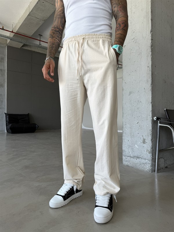 Basic Keten Pantolon - Bej