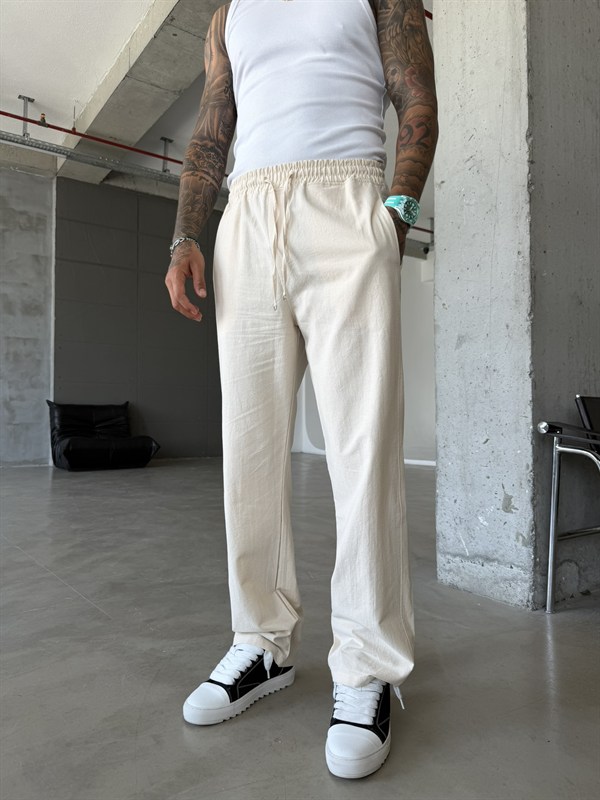 Basic Keten Pantolon - Bej