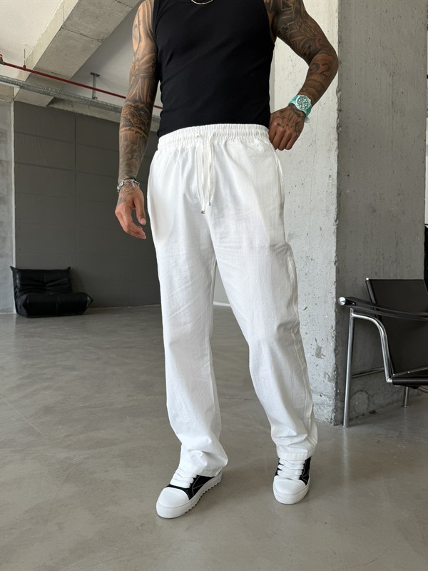 Basic Keten Pantolon - Beyaz
