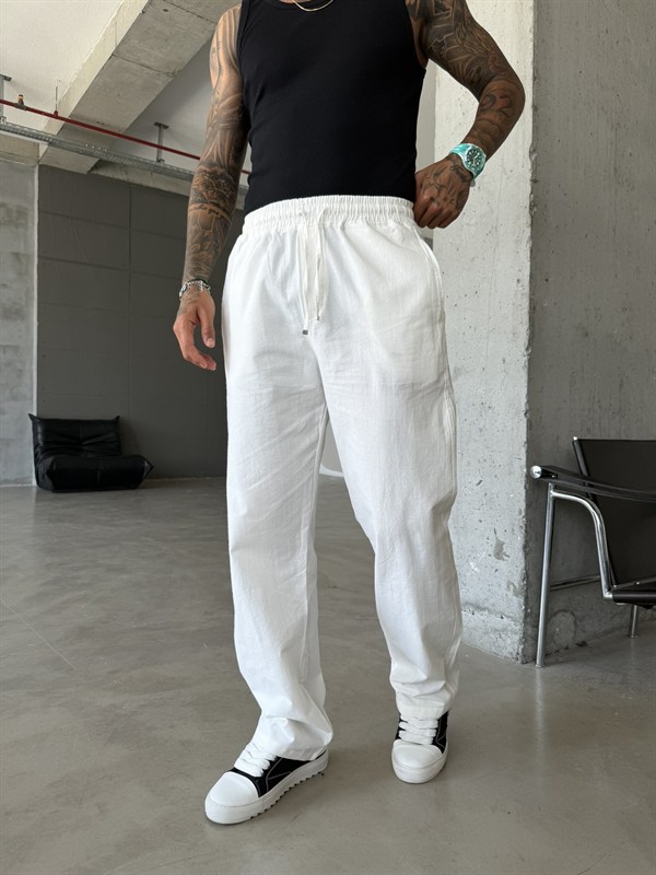 Basic Keten Pantolon - Beyaz