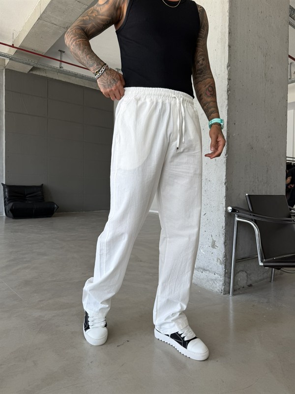 Basic Keten Pantolon - Beyaz