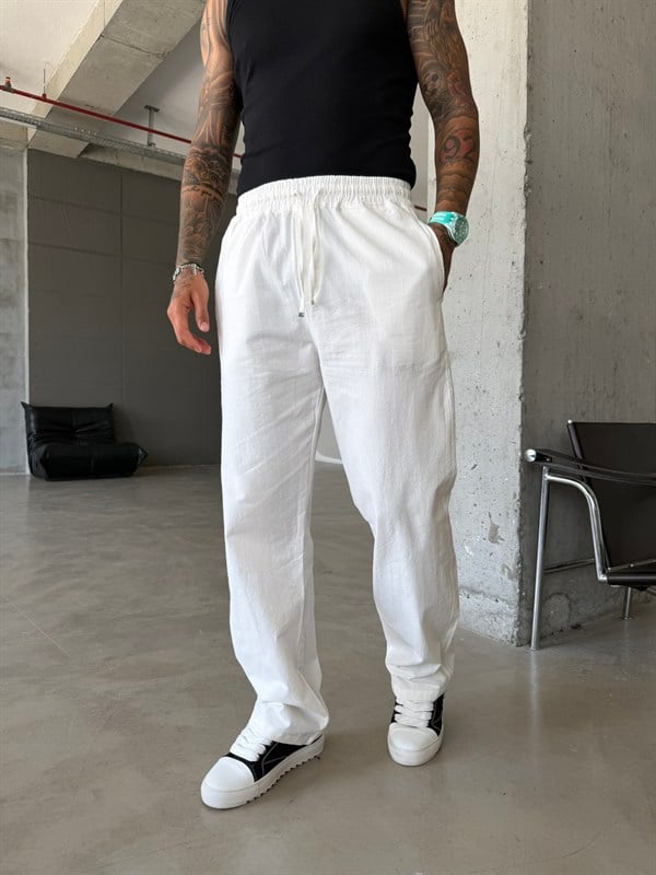 Basic Keten Pantolon - Beyaz