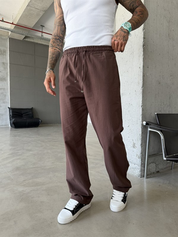 Basic Keten Pantolon - Kahve