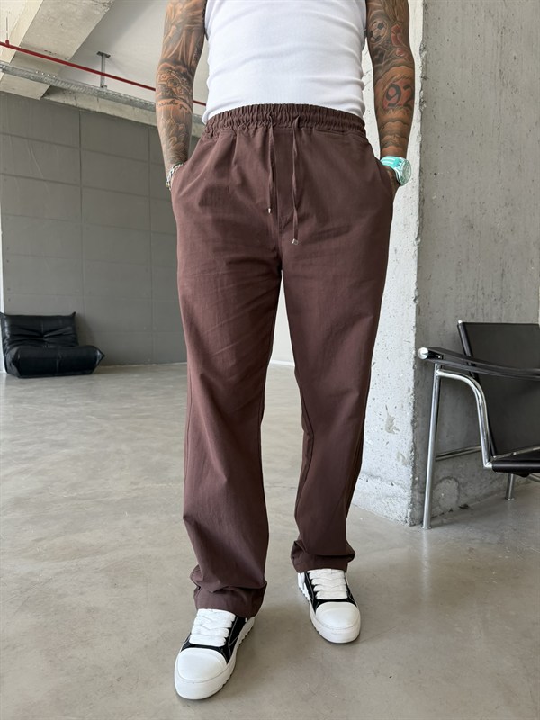 Basic Keten Pantolon - Kahve