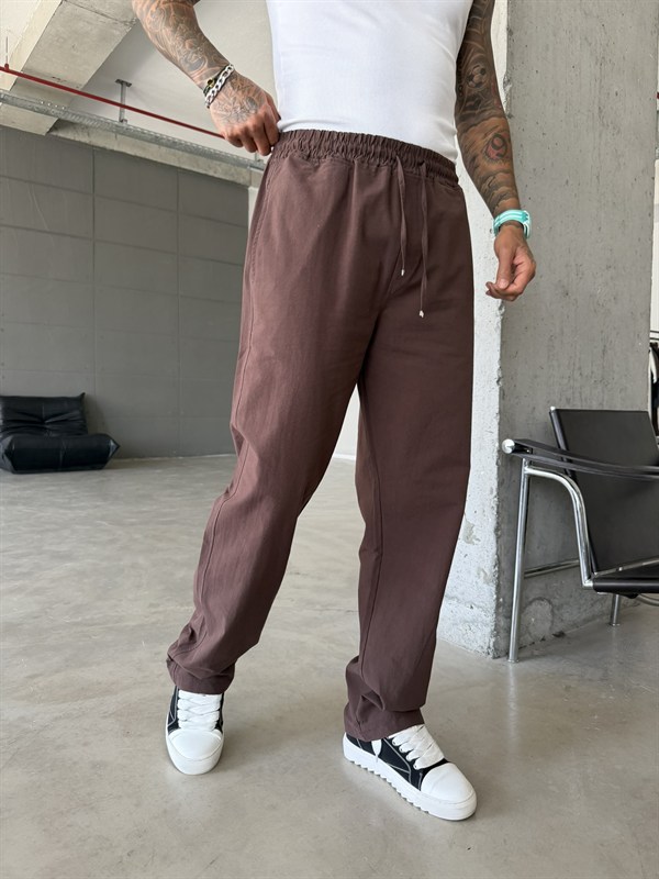 Basic Keten Pantolon - Kahve
