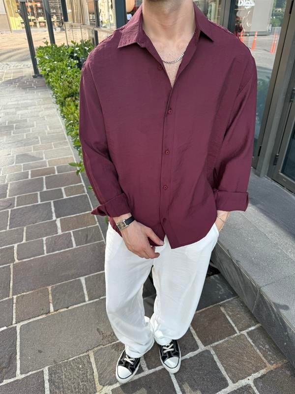 Basic Modal Kumaş Gömlek  - Bordo