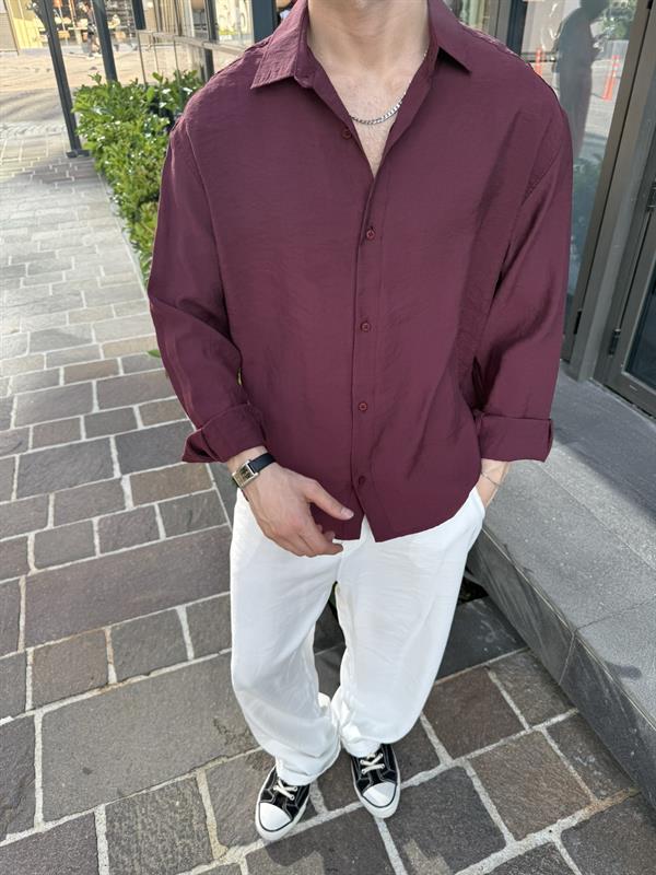 Basic Modal Kumaş Gömlek  - Bordo