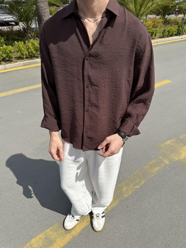 Basic Modal Kumaş Gömlek  - Kahve