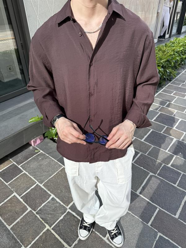 Basic Modal Kumaş Gömlek  - Kahve