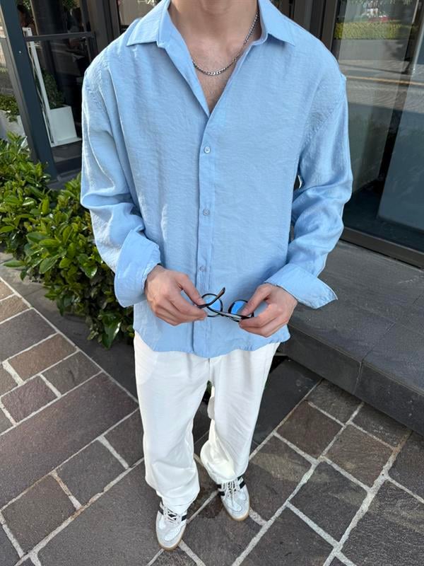 Basic Modal Kumaş Gömlek  - Mavi