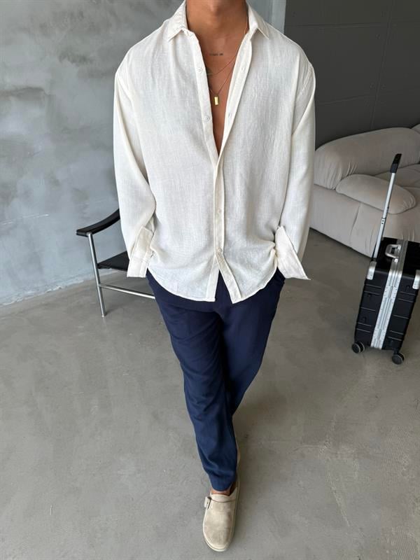 Basic Müslin Kumaş Gömlek - Bej