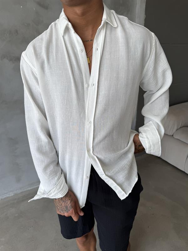 Basic Müslin Kumaş Gömlek - Beyaz