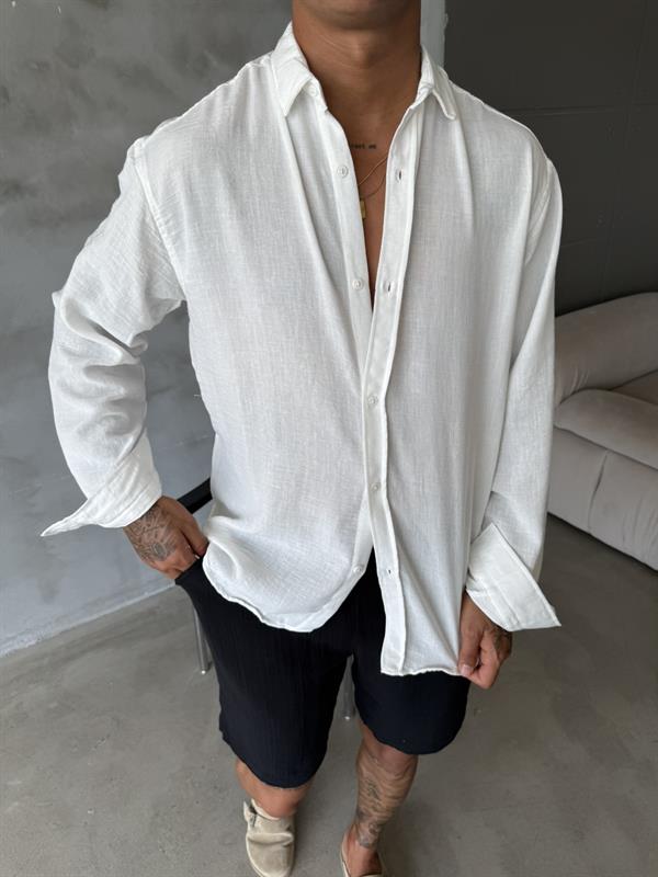 Basic Müslin Kumaş Gömlek - Beyaz