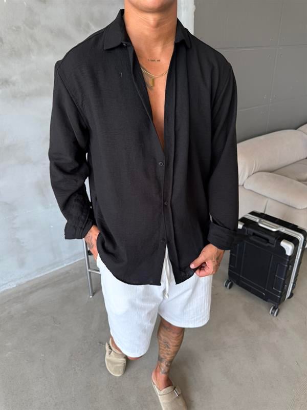 Basic Müslin Kumaş Gömlek - Siyah