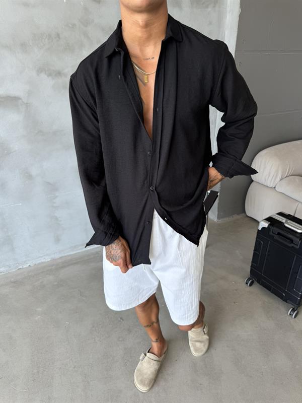 Basic Müslin Kumaş Gömlek - Siyah
