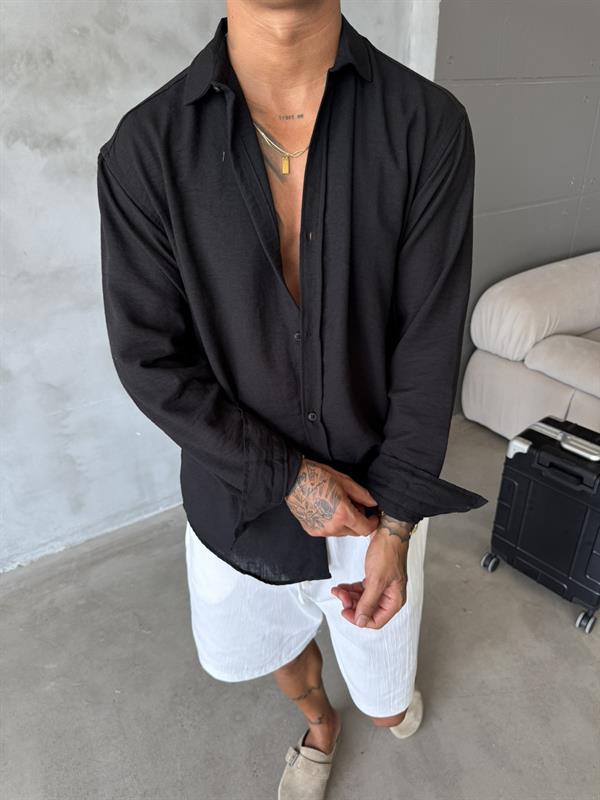 Basic Müslin Kumaş Gömlek - Siyah