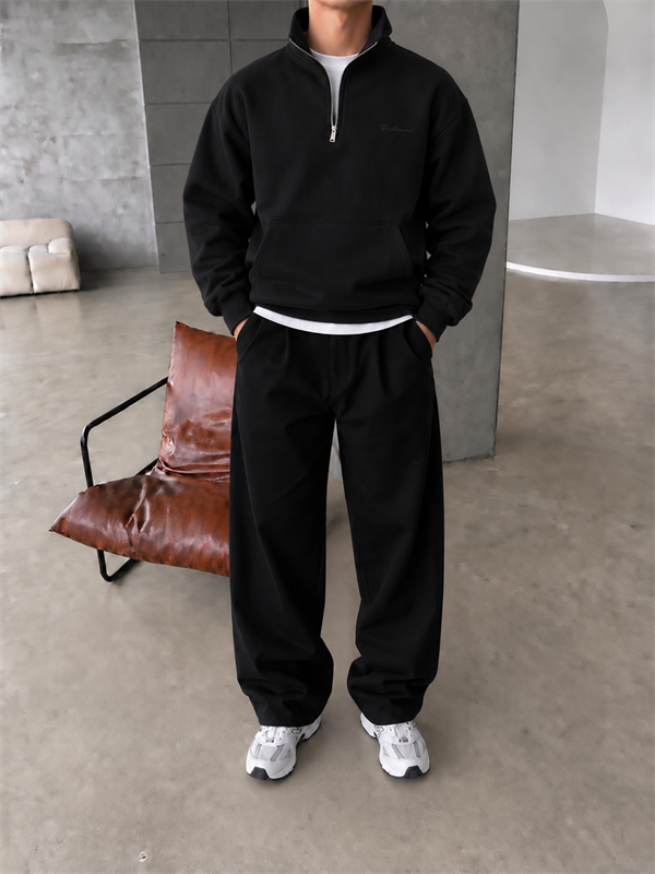 Basic Nakışlı Yarım Fermuar Sweat