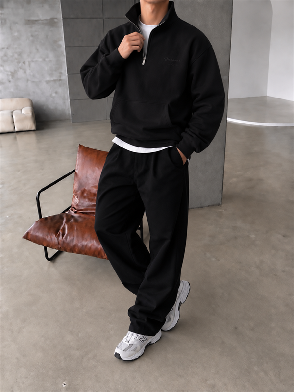 Basic Nakışlı Yarım Fermuar Sweat