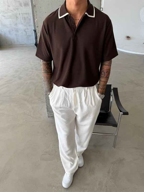 Basic Old Money Premium Pat Polo Yaka T-Shirt - Kahve