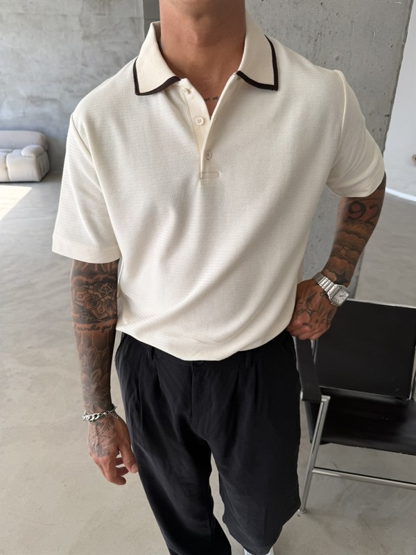 Basic Old Money Premium Pat Polo Yaka T-Shirt - Bej