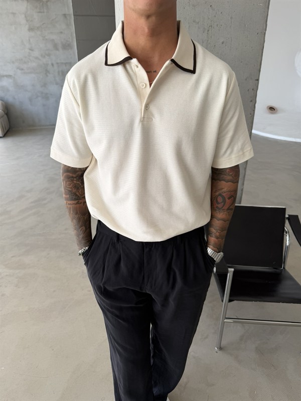 Basic Old Money Premium Pat Polo Yaka T-Shirt - Bej