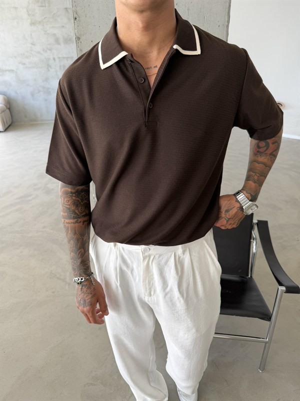 Basic Old Money Premium Pat Polo Yaka T-Shirt - Kahve