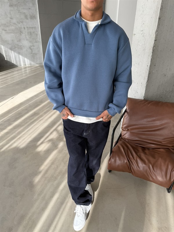 Basic  Pat Yaka Polo Sweat - İndigo