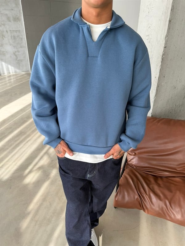 Basic  Pat Yaka Polo Sweat - İndigo