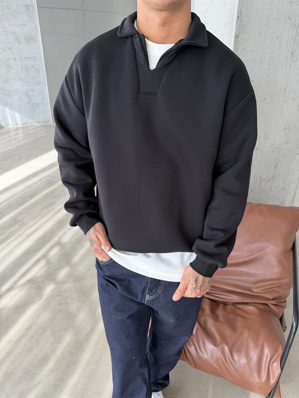 Basic  Pat Yaka Polo Sweat - Siyah