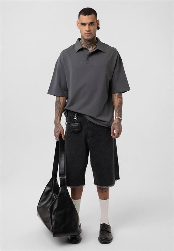 Basic Polo Yaka T-Shirt-Füme