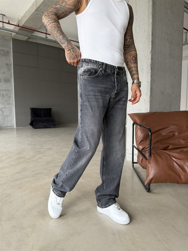 Basic Premium Detaylı Eskitme Baggy Pantolon - Koyu Gri