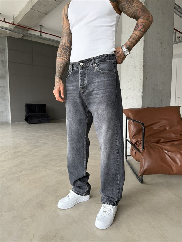 Basic Premium Detaylı Eskitme Baggy Pantolon - Koyu Gri